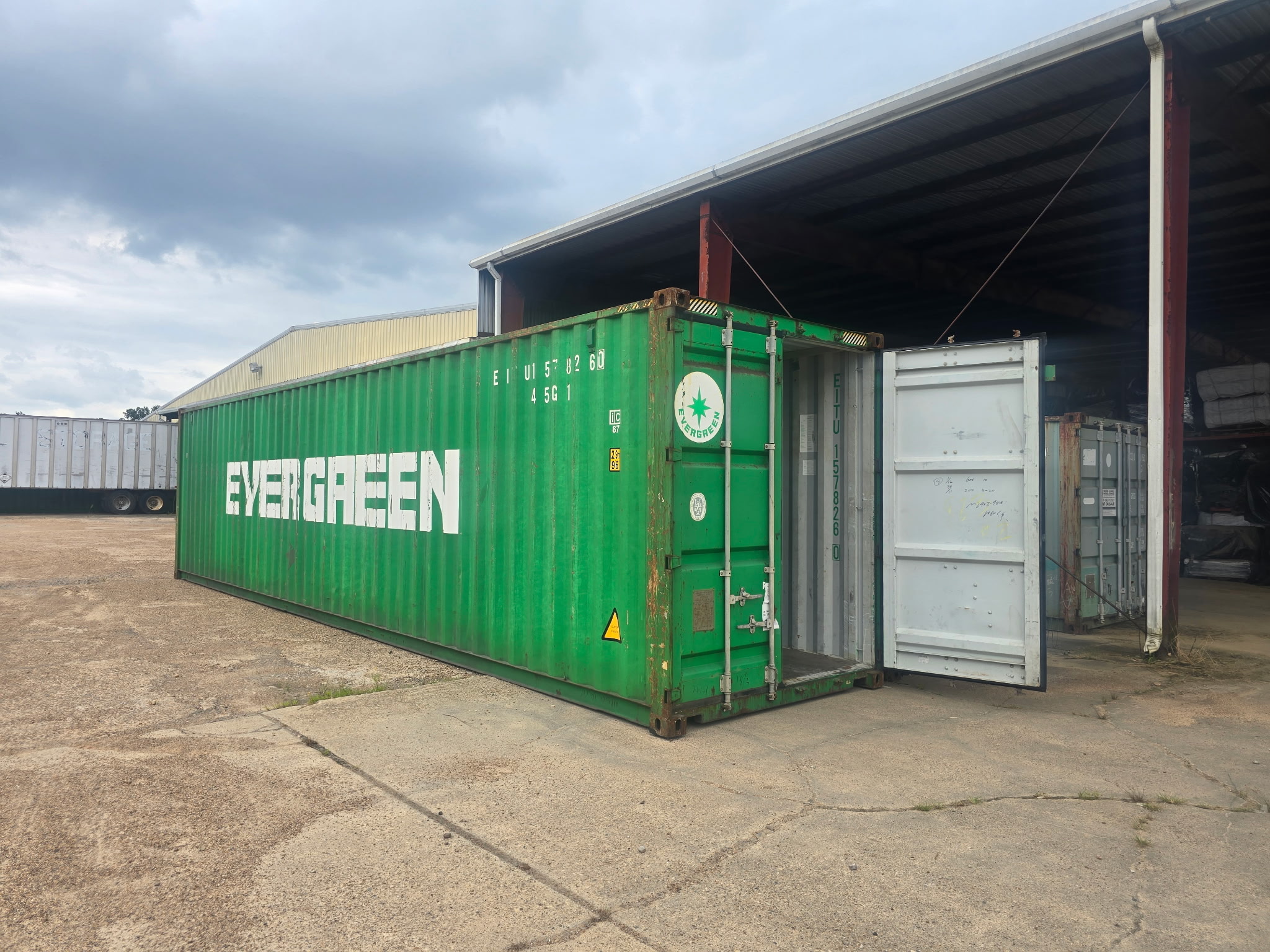 Evergreen-branded Cargo Worthy 40ft High Cube container with the cargo doors open